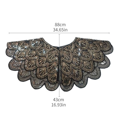 1920s Women’s Shawl Wraps Sequin Beaded Bridal Shawls Flapper Art Mesh Evening Cape Vintage Wedding Fringed Shawl Wrap (Black Blue)3