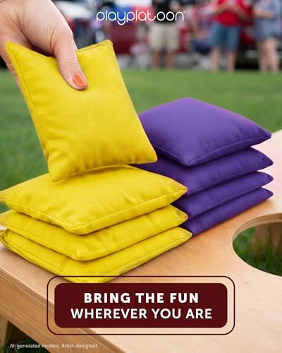 Image of Play Platoon Cornhole Bags Weather Resistant- Set of 8 Regulation Bean Bags for Tossing- Official Professional Size & Weight Corn Hole Bags Two Color All Weather Cornhole Beans Bag Set with Tote Bag