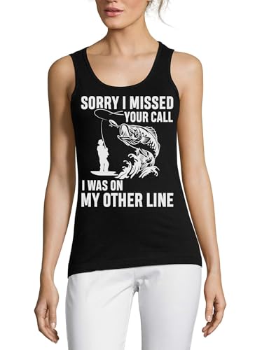 Débardeur humour noir en coton femme imprimé Sorry I Missed Your Call