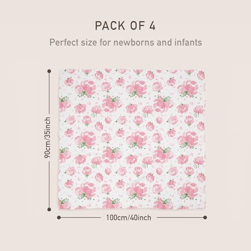 Image of GLLQUEN BABY Muslin Swaddle Blankets 4-Pack Breathable Receiving Blankets (35 inch x 40 inch) Soft Baby Blankets for Girls and Boys Newborn Essentials Muslin Burp Cloths Swaddle Wrap Baby Gift (Flower)