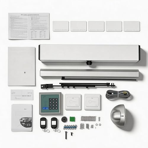 Automatic Swing Door Opener 50W Commercial Automatic Door Opener Aluminum Alloy Low Noise Door Operator Intelligent Flush Door Motor Kit w/2 Remote Controllers for Offices Banks Hotels