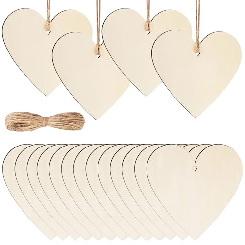 HOLDLEAF 24 Stück Holz Herzen mit Loch 10cm Holzherzen Deko Blanko Holzanhänger Herz zum Basteln Bemalen & Verzieren Hochzeit Deko Valentinstag Geschenkanhänger