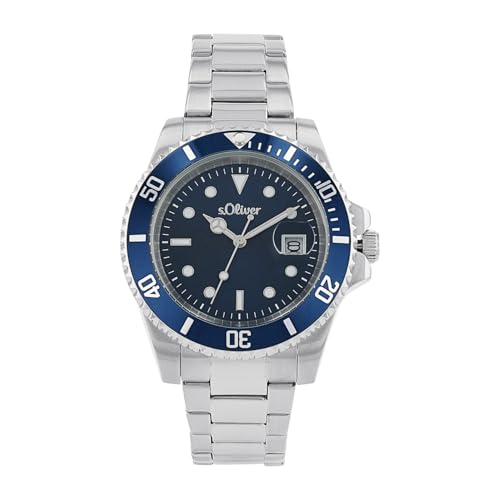 s.Oliver Armbanduhr Herren Quarzuhr analog, mit Edelstahl Armband, Silber, 5 bar wasserfest, Kommt in Uhren Geschenk Box, 2036547