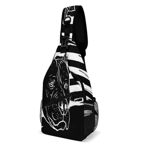 Sturdy Anti Theft Sling Bag for Pitbull Black And White American Flag Shoulder Chest Bag Multipurpose Cross Body Backpack Lightweight Casual Daypack