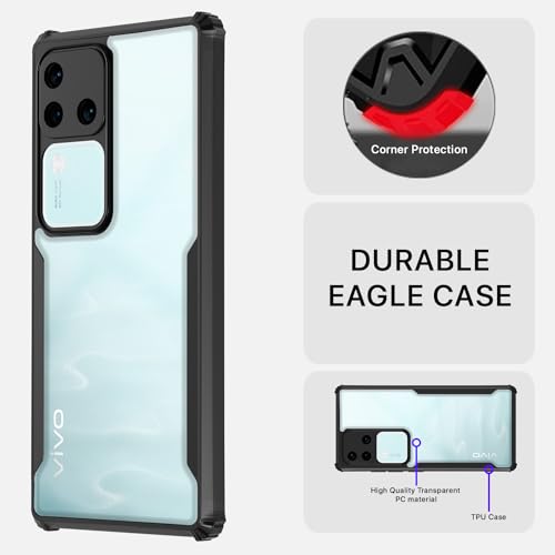 Image of Outlouders Back Cover for Vivo V30 Pro 5G | Ultra Hybrid Transparent | Full Camera Protection | Raised Edge | Crystal Clear Bumper Case (Black)