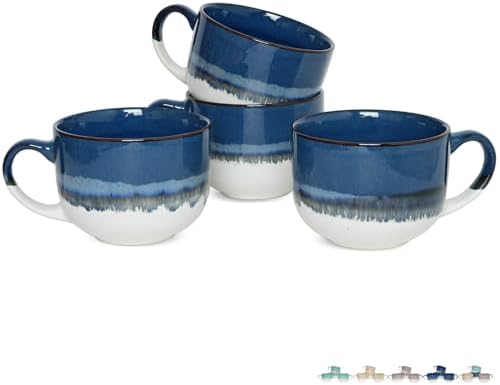Bosmarlin Ceramic Coffee Mug Set of 4, 16 Oz, Jumbo Latte Mugs, D...