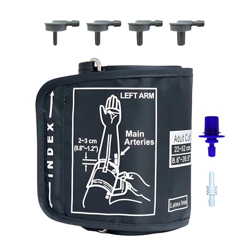 1 juego de manguitos de presión arterial extra grandes de 22 a 52 cm, ajustable, gran rango, repuesto grande y el brazalete de repuesto es fácil de autoajustar para mejorar la precisión. Adecuado para