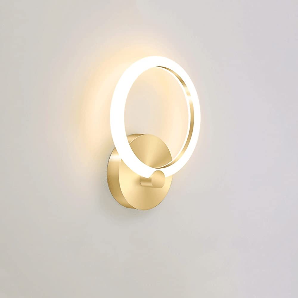 Mjsdjof Creative Ring Wall Light, Wrought Iron Chassis + Acrylic Lampshade Wall Sconces, Modern 10W LED Wall Lamp, Golden Wall Hanging Lights for Bedroom, Corridor, Living Room, Stairwell