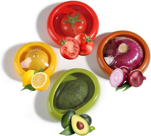 4 PCS Contenedores de Almacenamiento de Frutas, Recipientes de Alimentos para Nevera, Caja de Almacenamiento de Frutas y Verduras de Silicona, Reutilizables, para Mantener los Alimentos Frescos