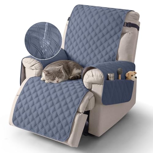 Image of TAOCOCO 1 Seater Recliner Slipcovers, Waterproof Recliner Sofa Protector, Armchair Covers with Pockets, Non Slip Reclining Sofa Covers, Arm Chair Covers for Pets /Dogs /Kids (Bluish Grey)