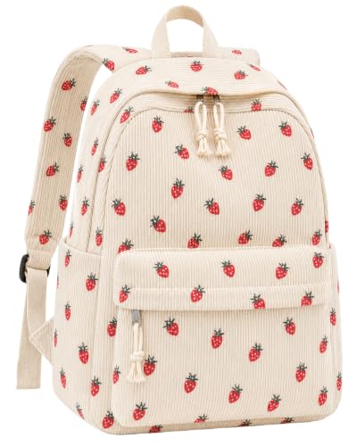 YUANCE Strawberry Corduroy School Backpack