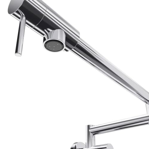 Image of Aquieen Wall Mounted Pot Filler Kitchen Faucet | Premium Brass Construction | Dual Valve Double Joint Swing Arm | 360 Rotating Folding Tap | Leak-Proof Ceramic Cartridge | Chrome