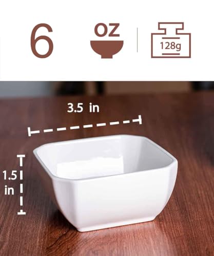 Delling 6 Oz Ramekins, Square Souffle Dish for Pudding, Creme Brulee, Dessert, Snack, Bakeware Cups Set for Baking and Dip Sauce, Oven Safe, Set of 6
