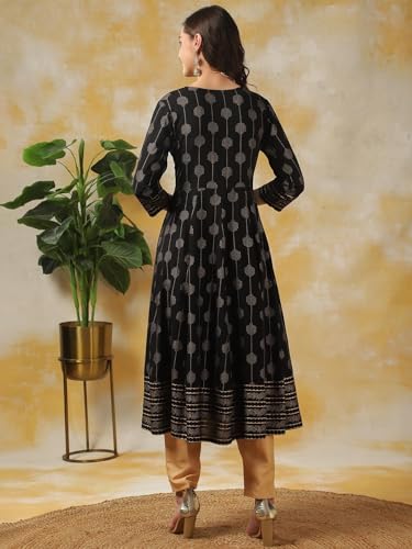 Image of rangita Black Rayon Calf Length Embroidered Anarkali Kurti for Women | Kurta for Women