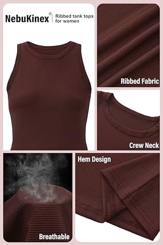 3 Pack Womens Sleeveless High Neck Tank Tops Slim Fit Ribbed Racerback Top Summer Fashion 2025 Basic Workout Casual Shirt3