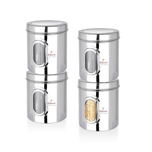 Ebun Stainless Steel See Through Heavy Gauge Containers 4 Kgs Capacity|Pack of 4 Pcs Combo, Silver