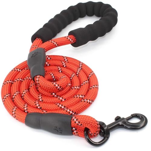 TJT 犬 リード 持ちやすいスポンジ取っ手 小型犬 中型犬 大型犬用リード しつけ 訓練 伸縮 軽量 丈夫 夜間 反射 (赤)