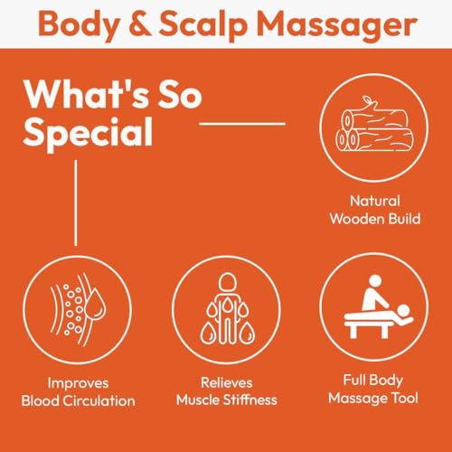 Image of Natural Wooden Full Body Massager & Relaxation Tool | De Stress, Soothes Muscle Stiffness & Improves Blood Circulation Powering Hair Growth | Acupressure for Head, Neck & Back