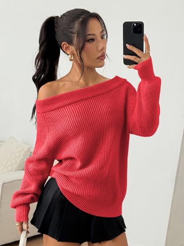 Image of ZAFUL Sweaters for Women Off Shoulder Knit Sweater with Long Sleeve Loose Pullover Jumper Tops