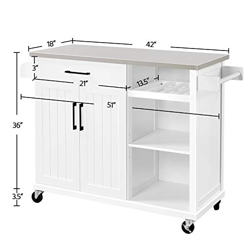image for YAHEETECH Kitchen Cart with Stainless Steel Top, Kitchen Island on Whe