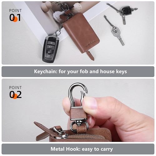 Image of VISOUL Car Key Case Holder Double Zipper, Leather Car Smart Key Fob Case with Keychain for Men and Women