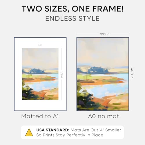 Image of Homeforia A0 Poster Frame Navy Blue, High End Metal A0 Large Picture Frames with Mat A1 Photo, 33.1 x 46.8 Frames Matted to 23.4 x 33.1 Print, 33.1x46.8 Thin Frames, Tempered Glass, Wall Kit, Set of 1