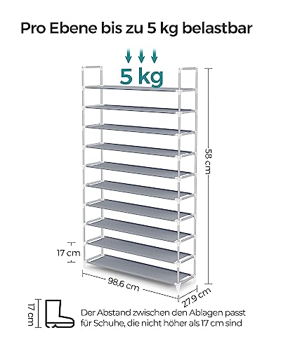Schuhregal von SONGMICS mit 10 Ebenen für Schuhaufbewahrung und Organisation