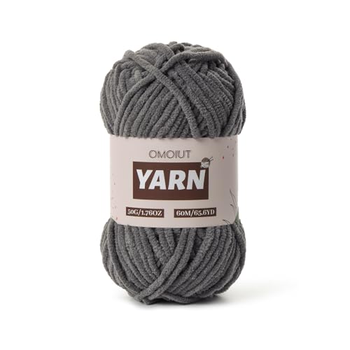 Image of Plush Chenille Chunky Crochet Yarn - Baby Yarn for Crocheting Soft - Velvet Yarns Knitting for Blankets Crafts - Fluffy Amigurumi Yarns 50g / 65.6yd (Dark Gray)