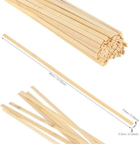 200 Pieces Nature Bamboo Sticks - Extra Long 15.7 inch Wooden Craft Sticks Strong Wood Strip for Crafting Projects, 3/8 Inch Width
