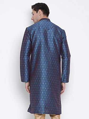 Image of VASTRAMAY Men's Blue Cotton Silk Blend Kurta