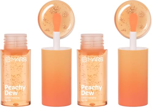 Image of MARS Color Changing Lip Oil (4.5 ml) (04-PEACHY DEW) With Fat Applicator | Skin Nourishing Ingredients - Olive Fruit Oil, Jojoba Oil | Hydrating & Moisturising (Pack of 2)