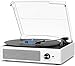 Record Player with Speakers Vintage Belt-Driven Turntable Bluetooth 3 Speed 3 Size Wireless Playback AUX-in RCA Out Headphone LP Vinyl Players Auto Stop Fashion White
