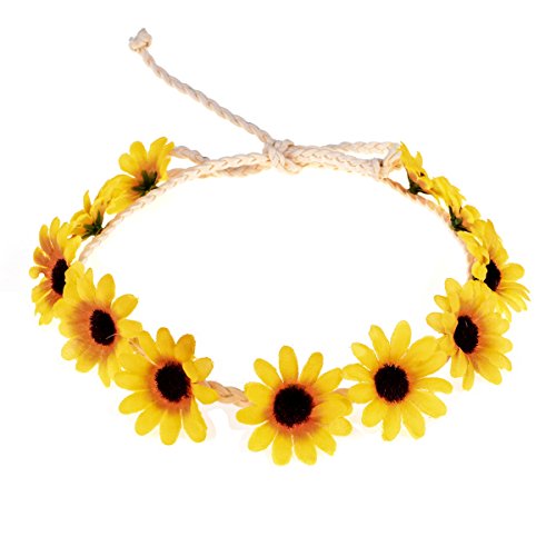 Floral Fall Sunflower Crown Hair Wreath Bridal Headpiece Festivals Hair Band (5 Pack Yellow)