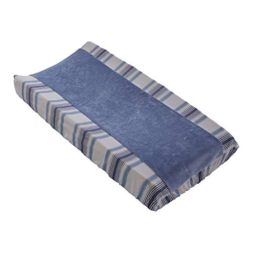 Image of Levtex Baby - Boho Bay Diaper Changing Pad Cover - Fits Most Standard Changing Pads - Blue Plush, Navy Blue and White Stripe - Nursery Accessories - Plush