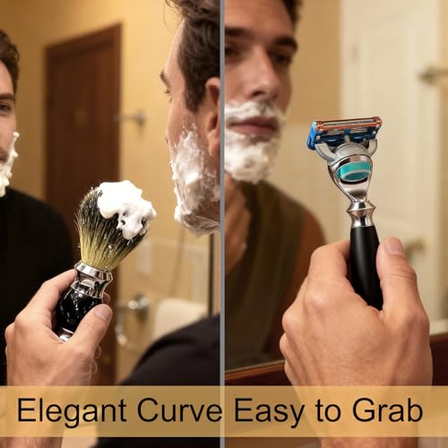 Image of GRUTTI Premium Shaving Kit for Men, 4 in 1 Shaving Set Includes Shaving Stand & Soap Bowl &Brush, Deluxe Safety Mens Razor Holder with Non Slip Base Shaving Kit compatible with Fusion 5