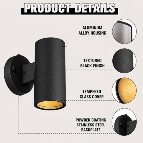 Image of Ken & Ricky Dusk to Dawn Outdoor Wall Sconce Lights,Cylinder,Black,4 PK