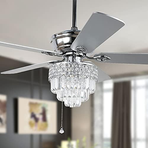 YYEHON 52″ Crystal Ceiling Fan with Lights and Remote Control, Modern Chandelier Fan with Dual Finish Reversible Blades, Quiet Indoor Fanderlier for Living Room, Dining Room, Bedroom. (Chrome)