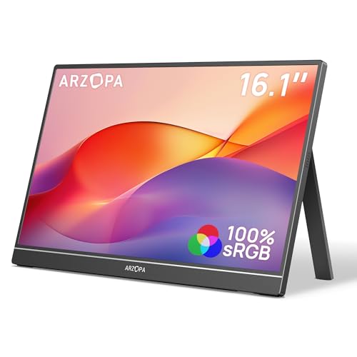 ARZOPA 16,1" Przenośny Monitor IPS 100% sRGB | Ekran FHD 1080P | HDR10 | Ultra Cienki 9.3mm | Wbudowane Głośniki | Plug & Play do Laptopa, PC, Mac, Konsoli - Z1C