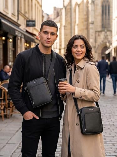 Image of Police Premium Grainy Texture Crossbody Bag for Men & Women | 2 Compartment Office Sling Bag | Adjustable Shoulder Strap | Front Utility Pocket | Compact Lightweight Travel Bag | Black