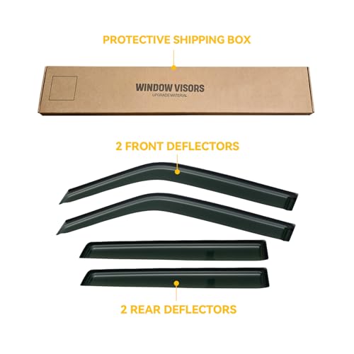Image of Rain Guards Window Visor for 2011-2017 Nissan Juke Out-Channel | Shields Vent Deflector Shade Wind Dark Smoke 2012 2013 2014 2015 2016 11 12 13 14 15 16 17, Outside-Mount, 4PCS