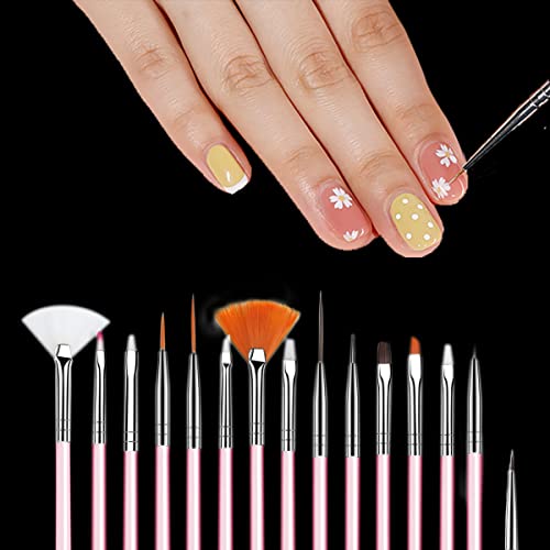 15 Pcs Nail Art Brushes 60 Colors Nail Tips Display Stand 1 Resin Nail Art Palette Design Kit,Color Card Display Shelf Rotating Practice Rack Tool Kit Diy Makeup Display Board For Home Salon Pink #TOP2