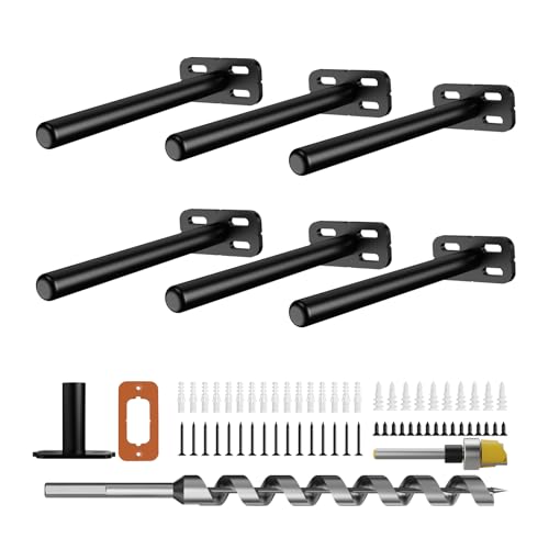 6pcs Wall Shelf Brackets Heavy Duty Floating Shelf Bracket Hidden Invisible Black Shelving Brackets Decorative Floating Shelf Hardware Heavy Duty Metal Shelf Support Bracket(6-6pcs)