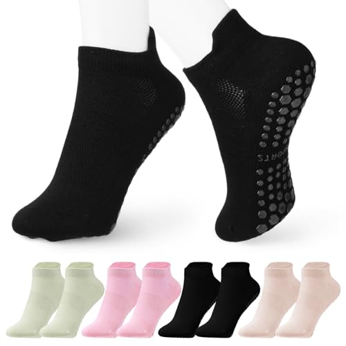 Yardwe 4pairs Grip Socks for Women Breathable Yoga Socks Non- Bottom Short Design for Running Fashionable Colors