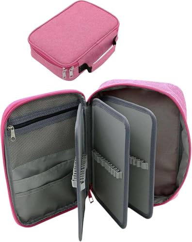 Estojo Escolar Grande Capacidade, Estojo Box Jumbo Com Alça e Elastico para 72 canetas ou lápis, Feminino Masculino, Infantil Adulto, Organizador Com Divisórias e Zíper (PRETO) (Rosa)