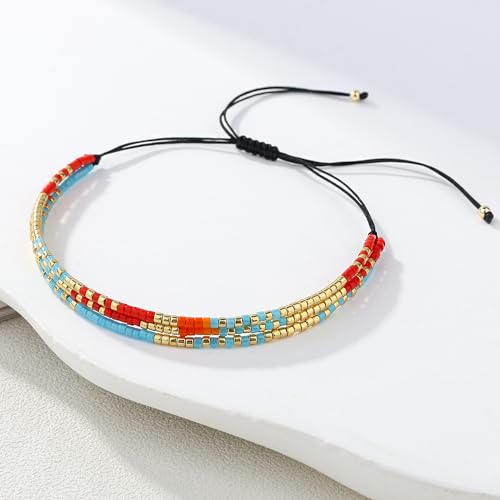 Image of KELITCH Adjustable Multi Strand Bracelets Colorful Miyuki Seed Beads Wrap Bracelets Bangle Women Jewelry