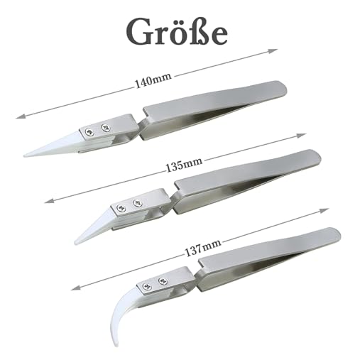 Bestgle 3 stück keramik pinzetten antistatik pinzetten set delstahl präzisions pinzette hitzebeständige antimagnetische lötpinzette für elektronik reparaturen schmuck computer labor arbeiten industrie