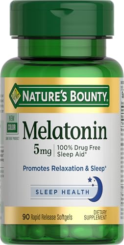 Image of Nature's Bounty Melatonin, 100% Drug Free Sleep Aid, Dietary Supplement, Promotes Relaxation and Sleep Health, 5mg, 90 Softgels (Pack of 1)