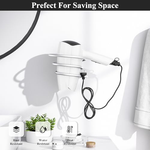 Tindbea Suporte para secador de cabelo, suporte de parede de níquel escovado, suporte de parede, org
