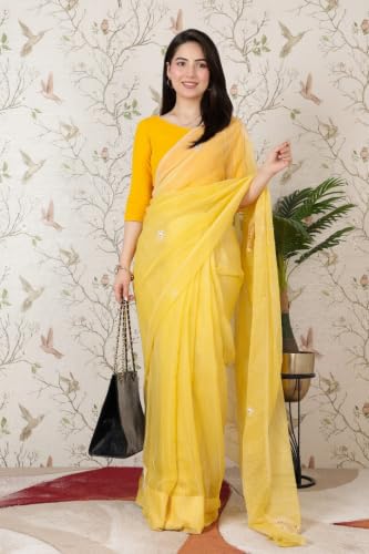 Image of Mlada V-Neck Stretchable Saree Blouse Top for Women | Slim Fit 3 /4th Sleeves Solid Cotton Blouses | Readymade Saree Blouses for Women Festive & Ethnic | Blouse Crop Top