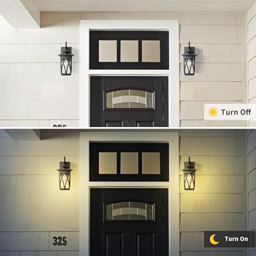 Image of Outdoor Porch Light Wall Mount,18'' Exterior Waterproof Wall Lighting Fixtures,Wall Sconce Light with E26 Socket & Water Ripple Glass Shades, Matte Black Outside Wall Lantern for Patio Front Door